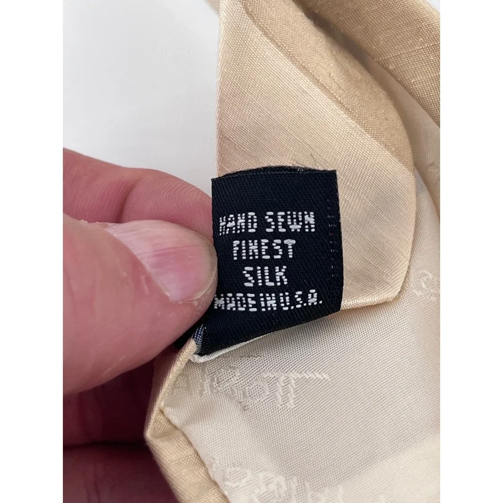 Robert Talbott Dick Bruhn Mens Silk Tie Beige Navy Blue Striped Hand Sewn USA